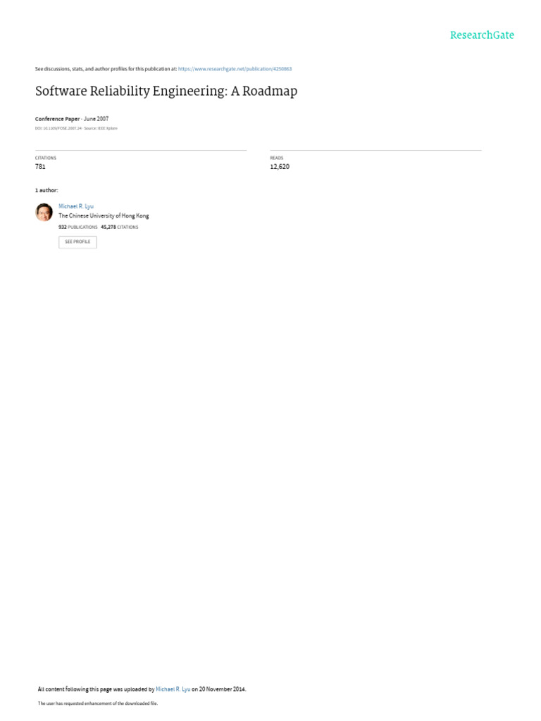Software Reliability Engineering a Roadmap | PDF | Reliability ...
