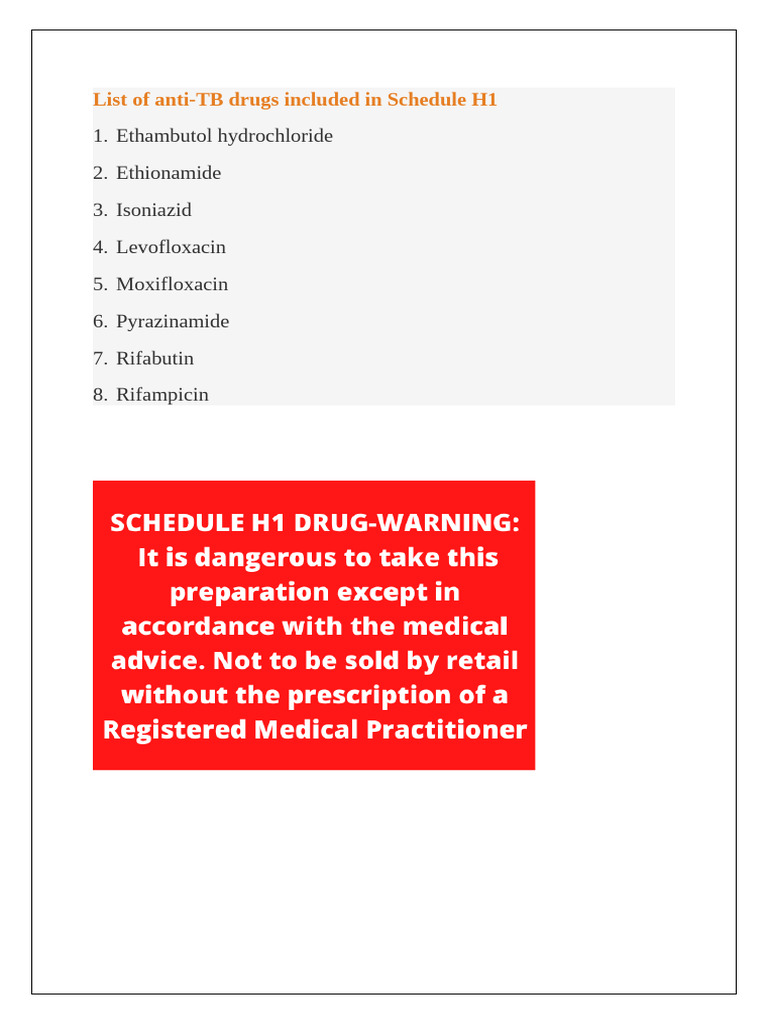 Schedule H1 List Pdf