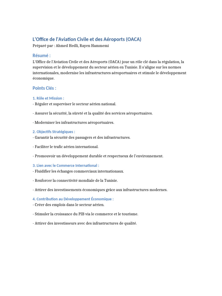 Rôle stratégique de l'OACA en Tunisie | PDF