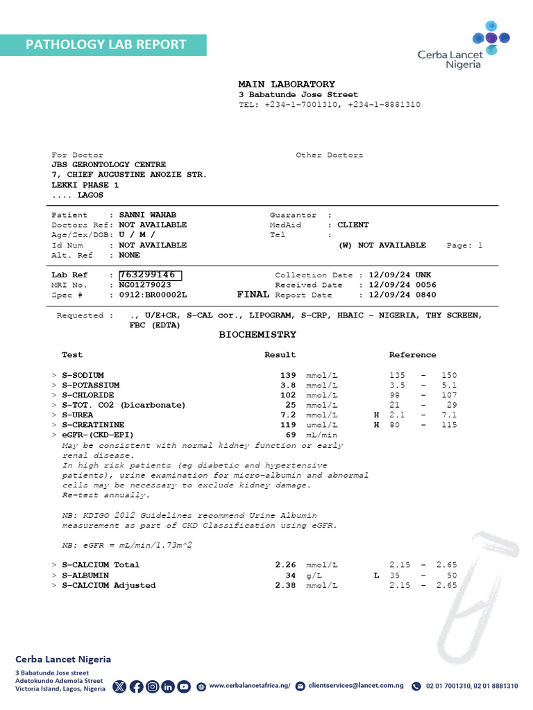 Pathology Lab Report: Main Laboratory | PDF | Internal Medicine ...