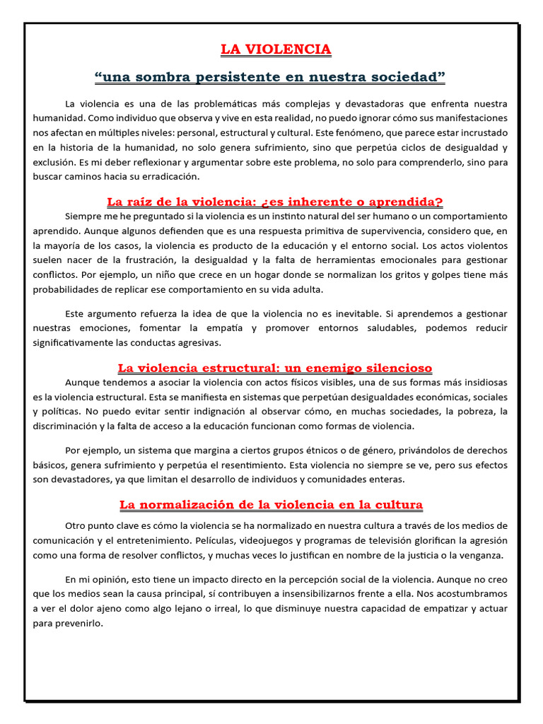 La Violencia: Causas y Soluciones | PDF | Violencia | Desigualdad social