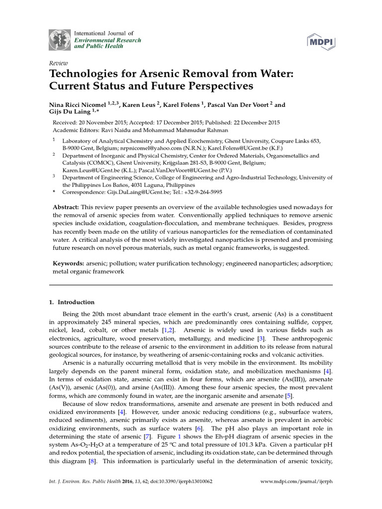 Technologies For Arsenic Removal From Water Current Status and Future ...