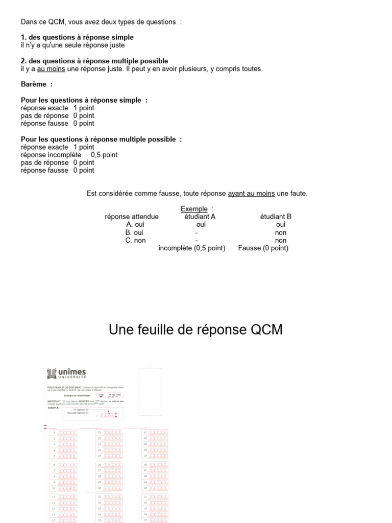 Exemple de QCM avec correction | PDF