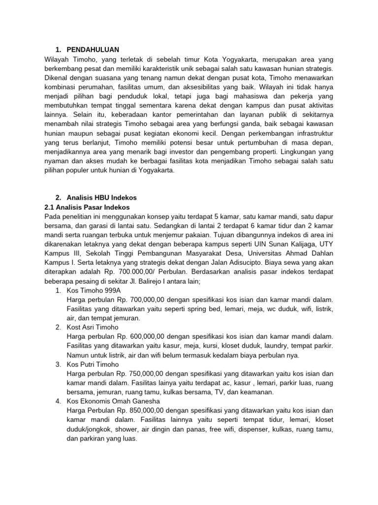 Analisis Pasar Indekos Timoho Yogyakarta | PDF