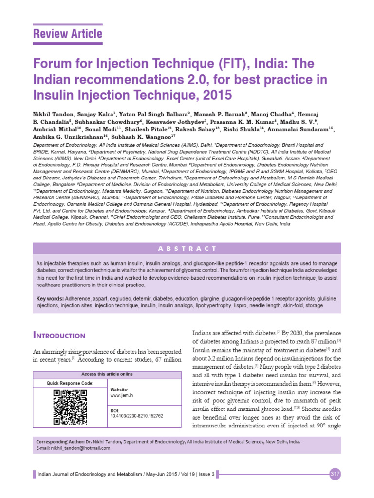 Dr. Rishi Shukla's Insulin Injection Guidelines | PDF | Injection ...