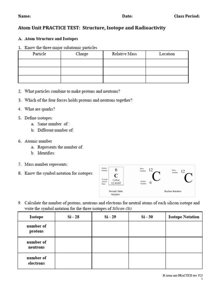Atom Structure and Radioactivity Test | PDF | Radioactive Decay | Atoms