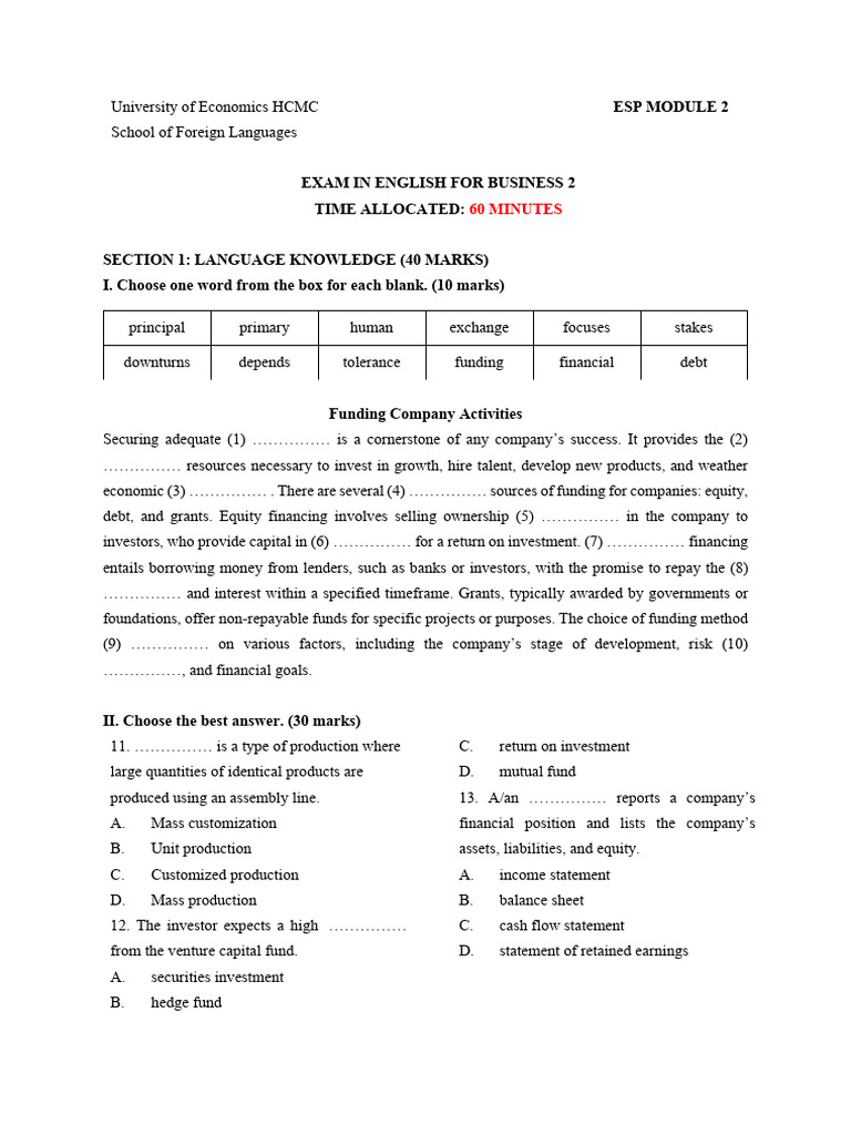 Esp2 - English For Business - Sample Test | PDF | Lean Manufacturing ...