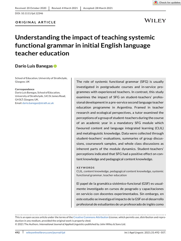 Impact of Systemic Functional Grammar in Teacher Education | PDF ...