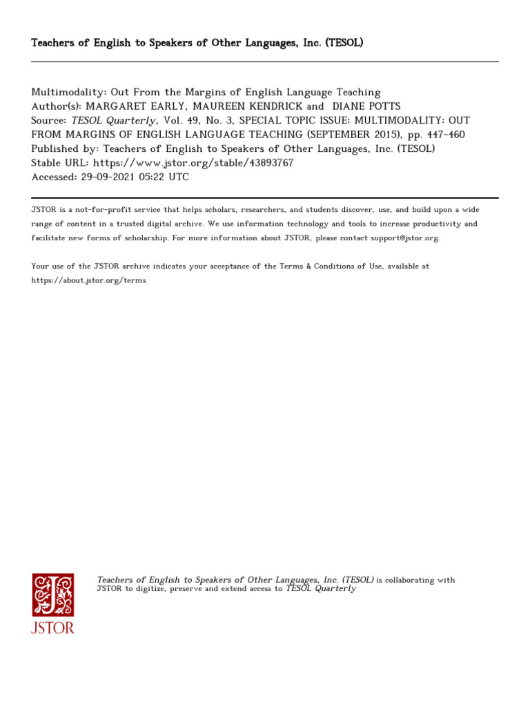 Multimodality Out From The Margins of English Language Teaching | PDF ...
