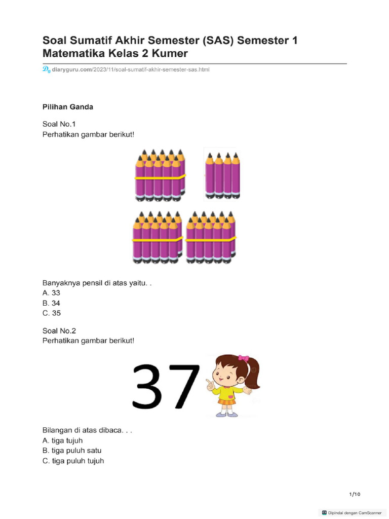 SAS Semester 1 Matematika Kelas 2 Kumer | PDF