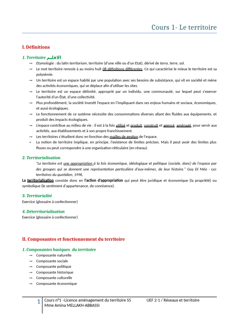 Définitions et enjeux du territoire | PDF