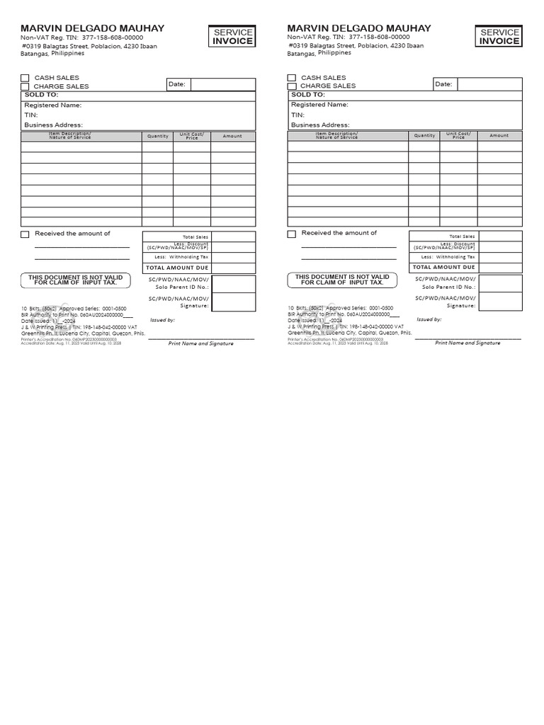 Mauhay Marvin Service Invoice L4 Nov 2024 | PDF | Invoice | Economies