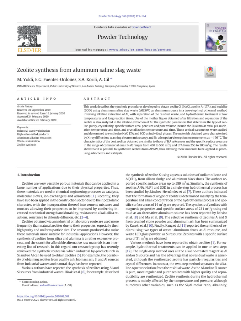 Zeolite Synthesis from Aluminum Waste | PDF | Zeolite | Adsorption