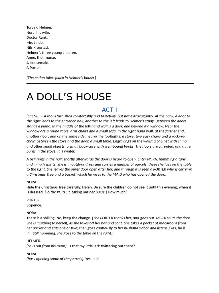 A Dolls House ACT 1 | PDF | A Doll's House