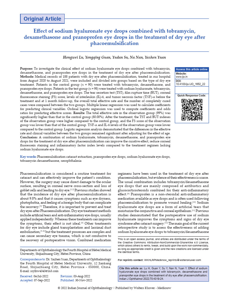 Sodium Hyaluronate in Dry Eye Treatment | PDF | Human Eye | Diseases ...