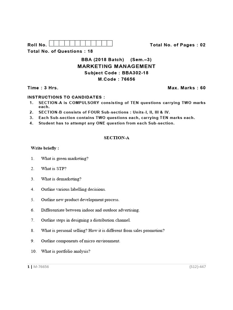 BBA Marketing Management Exam Guide | PDF | Marketing | Economies