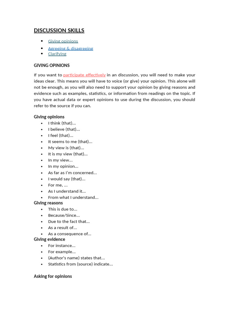 Discussion Skills: Opinions & Clarifications | PDF | Bus | Argument