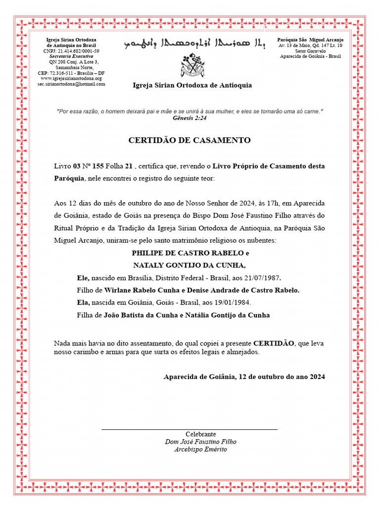 Certidão de Casamento Religioso 2024 | PDF