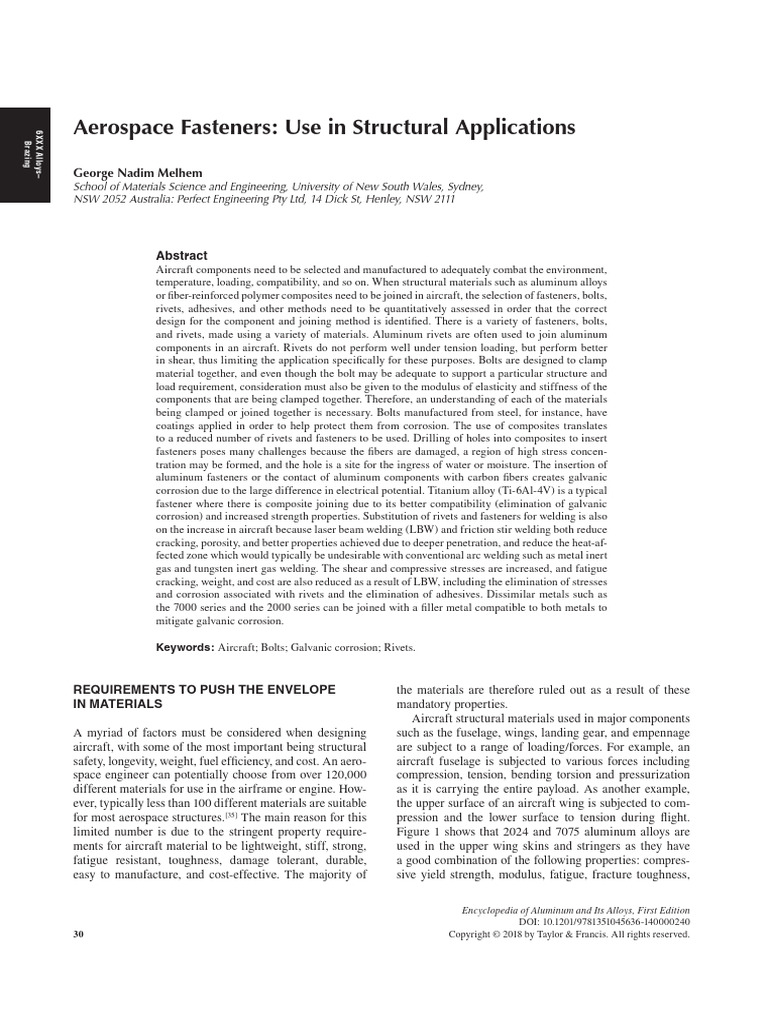 Aerospace Fasteners - Use in Structural Applications | PDF | Screw | Rivet