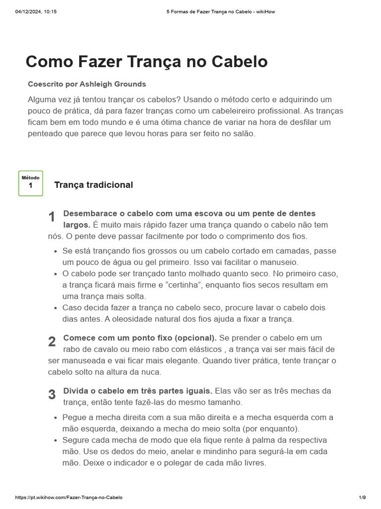 5 Formas de Fazer Trança No Cabelo - Wikihow | PDF | Cabelo | Mão