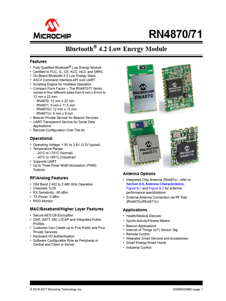 RN4870 Datasheet | PDF | Bluetooth | Electronics