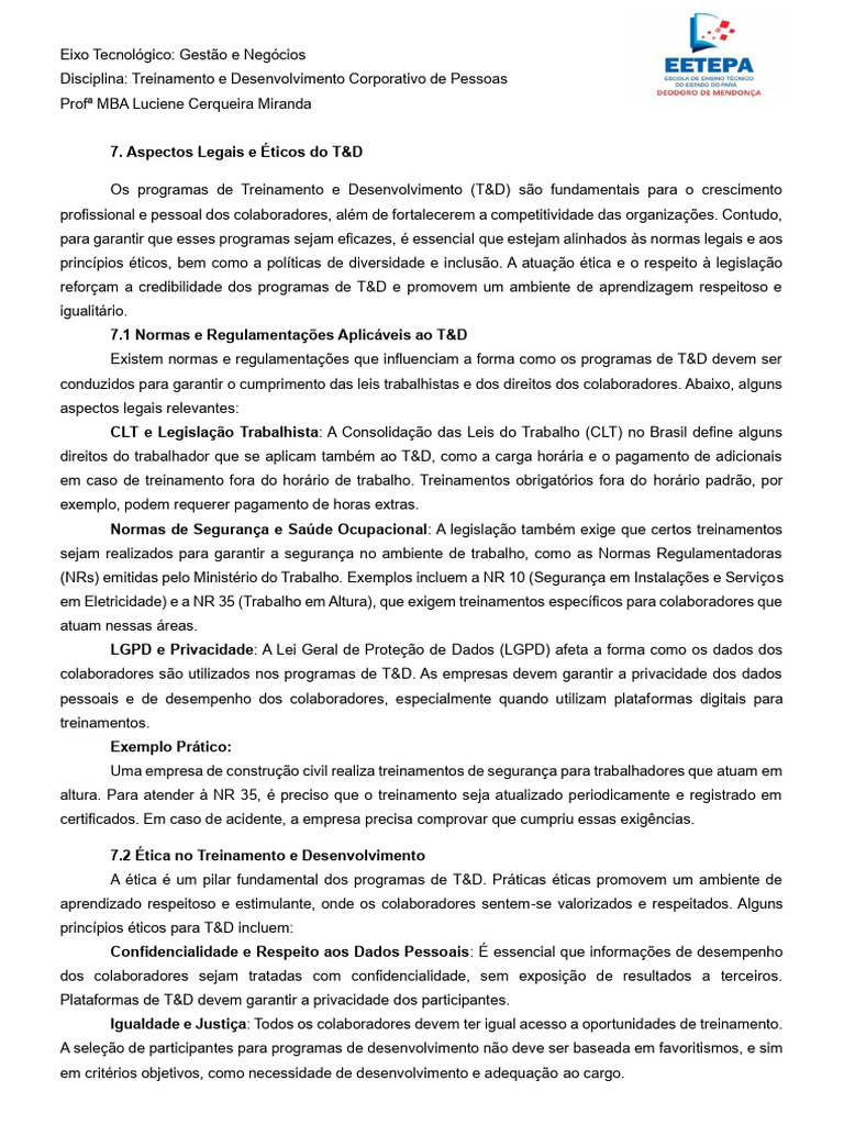 Aspectos Legais e Éticos em T&D | PDF | Gestão de recursos humanos ...