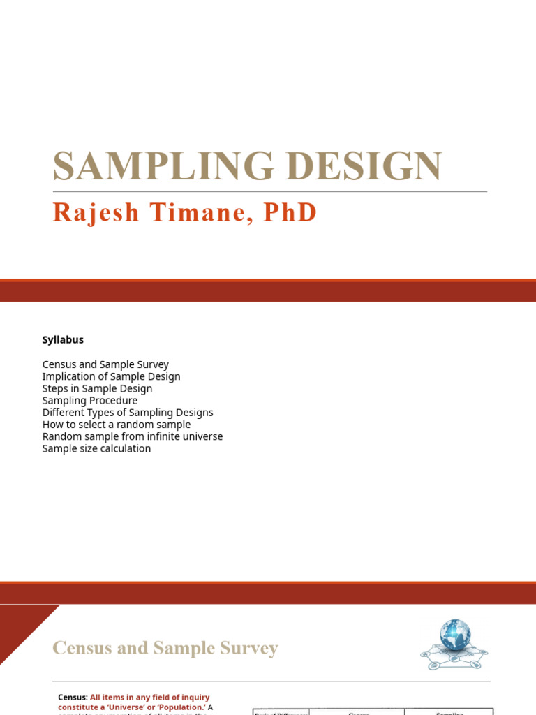 Sampling Design and Techniques Guide | PDF | Sampling (Statistics) | Census