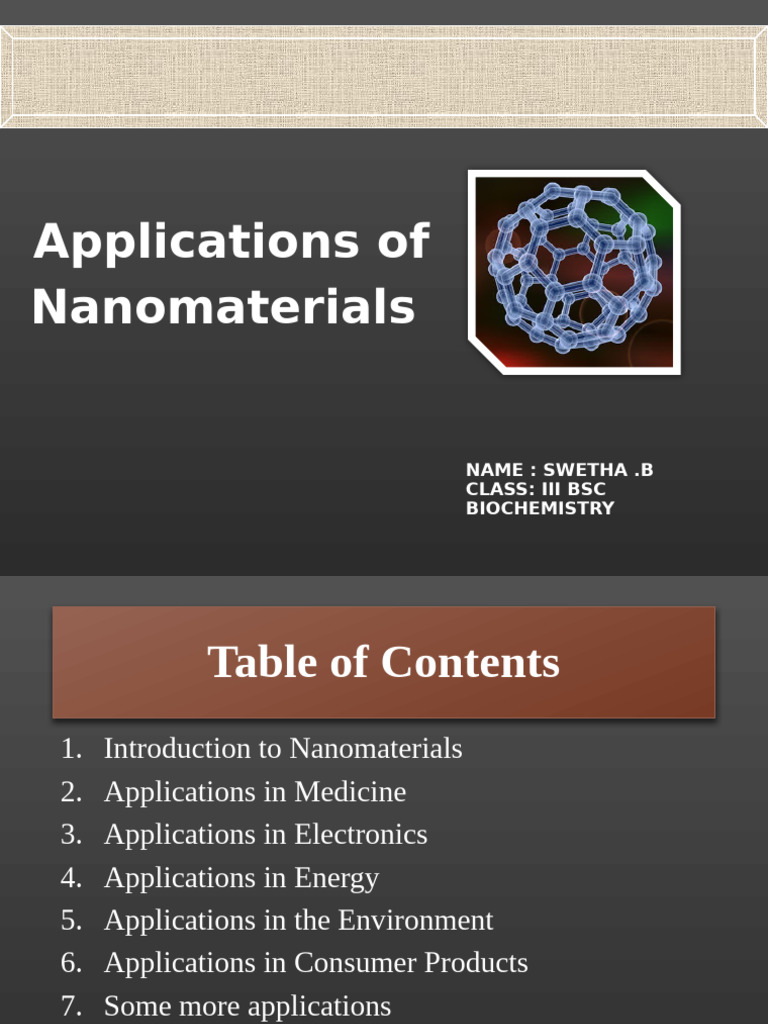 Applications of Nanomaterials Overview | PDF | Nanomaterials | Nanoparticle