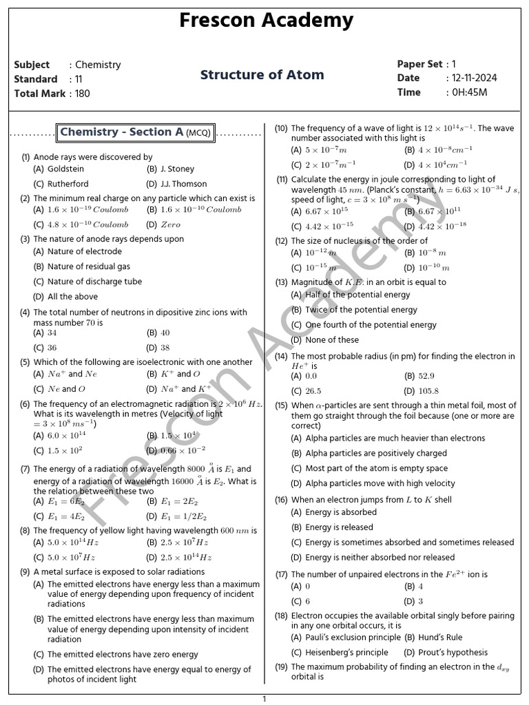 Structure - of - Atom 15nov | PDF | Electron | Atomic Orbital