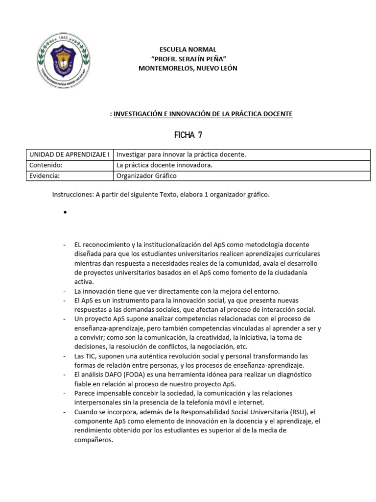 U1 Ficha 7 | PDF | Maestros | Evaluación