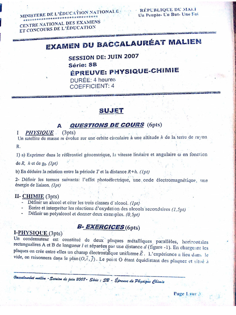 Bac Physique Chimie 2007 - SB | PDF