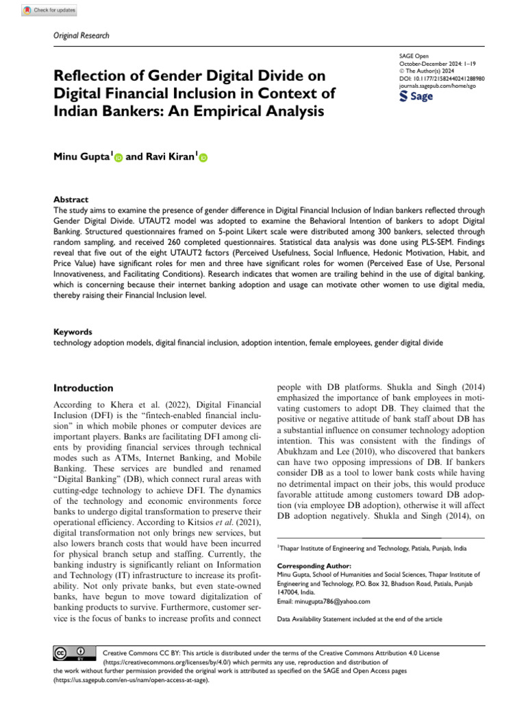 Gender Digital Divide in Indian Banking | PDF | Validity (Statistics ...