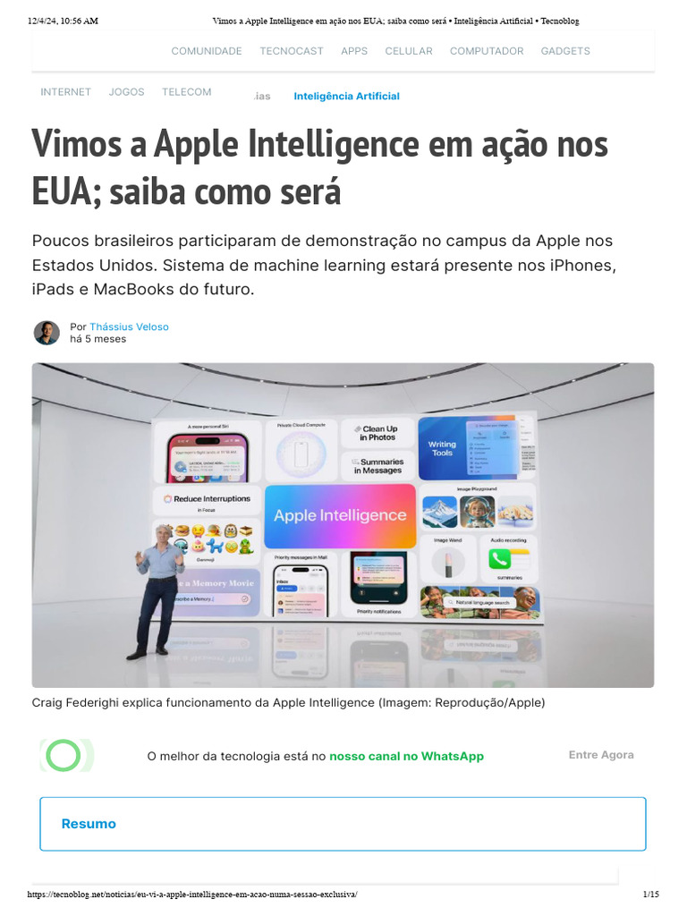 Vimos a Apple Intelligence em ação nos EUA; saiba como será ...