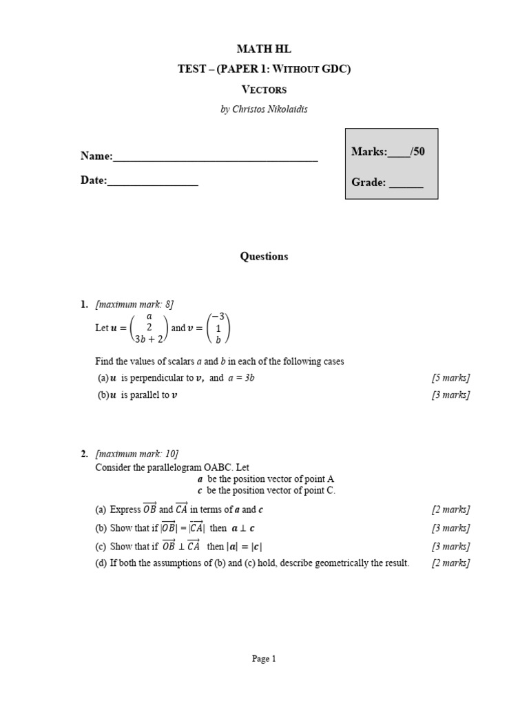 TEST 2. Vectors (P1-P2) (2015) | PDF | Euclidean Vector | Pi