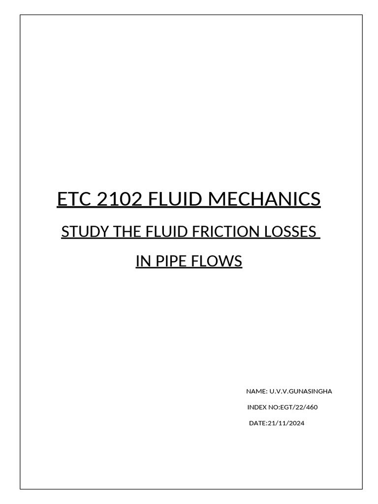 Fluid Friction Losses in Pipes | PDF