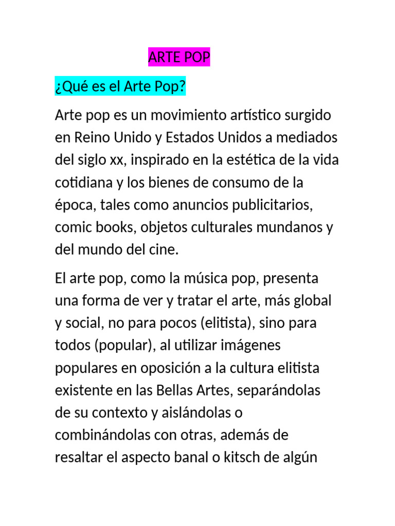 Historia y características del Arte Pop | PDF | Las artes