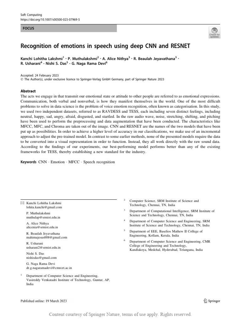 Recognition of Emotions in Speech Using Deep CNN A | PDF | Deep ...