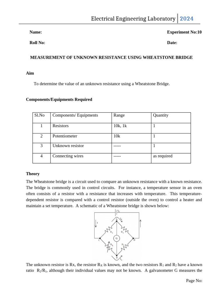Measuring Resistance with Wheatstone Bridge | PDF | Resistor ...