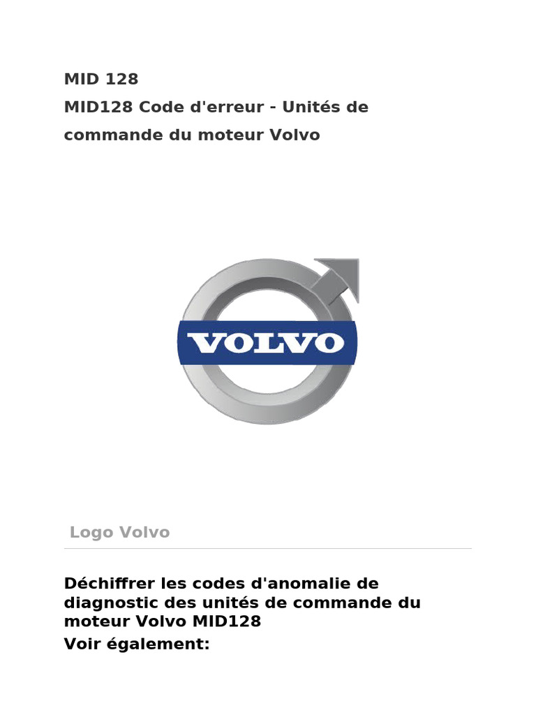 Codes d'erreur MID 128 Volvo | PDF | Injection (moteur) | Frein