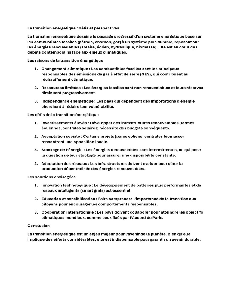 Défis et perspectives de la transition énergétique | PDF