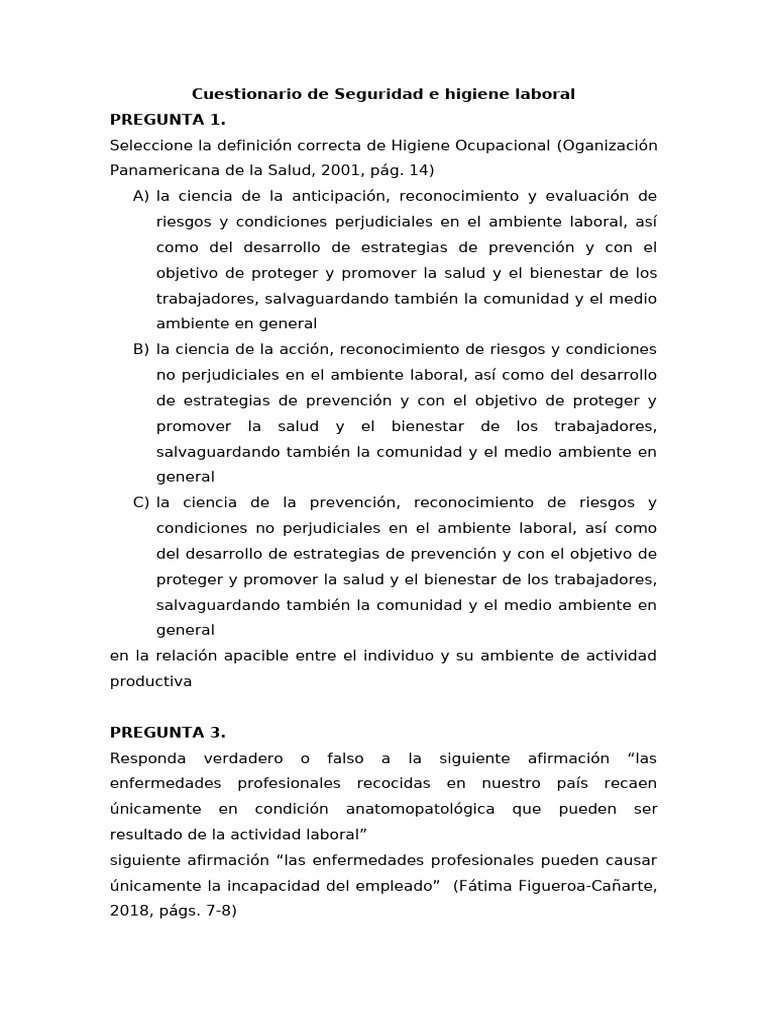 Cuestionario de Higiene Laboral | PDF | Ultravioleta | Seguridad y ...