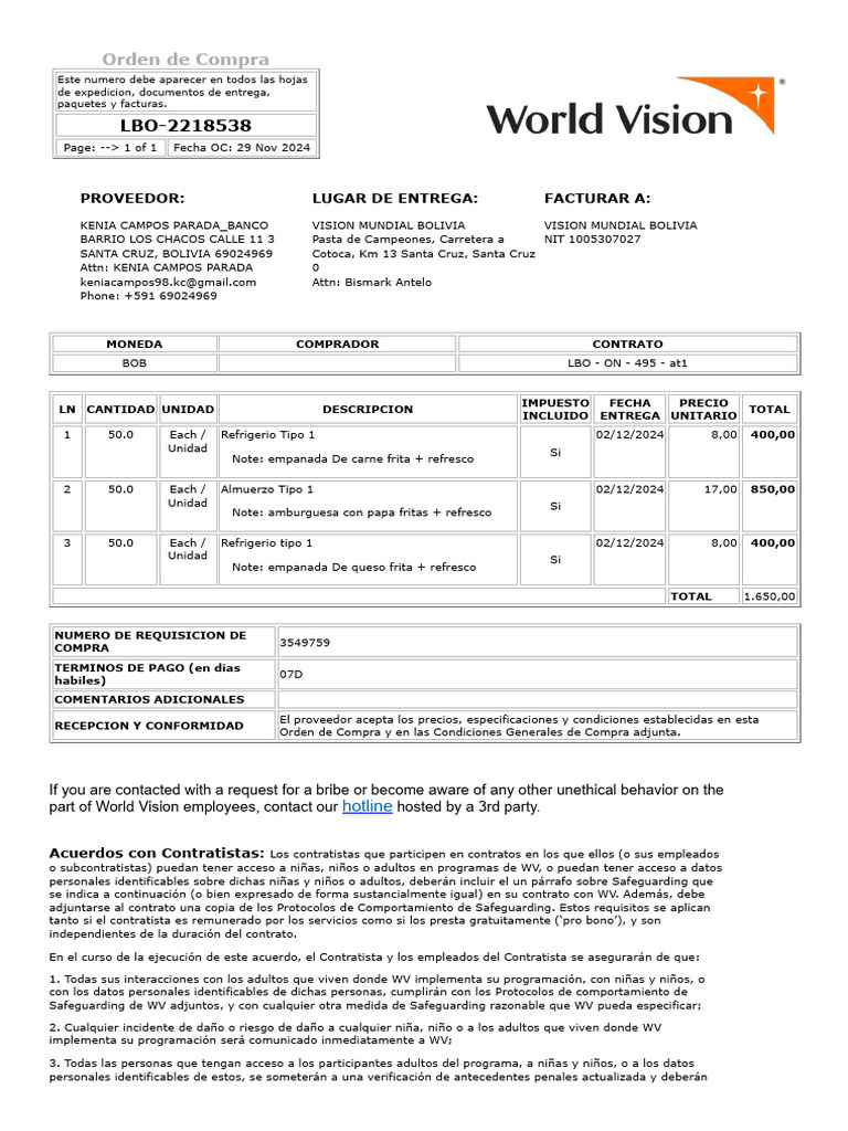 Orden de Compra para Proveedor en Bolivia | PDF | Pagos | Arbitraje