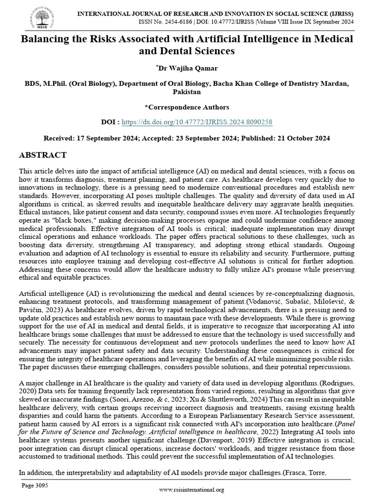 AI Risks in Medical and Dental Fields | PDF | Artificial Intelligence ...