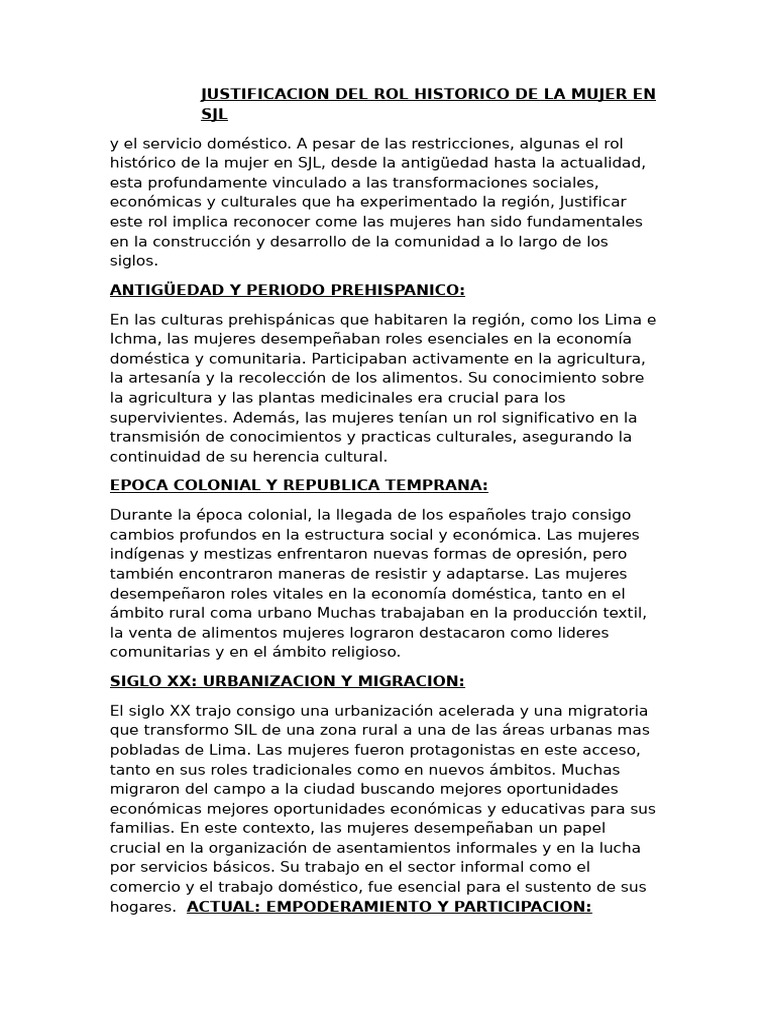 Rol Histórico de la Mujer en SJL | PDF | Mujer | Era precolombina