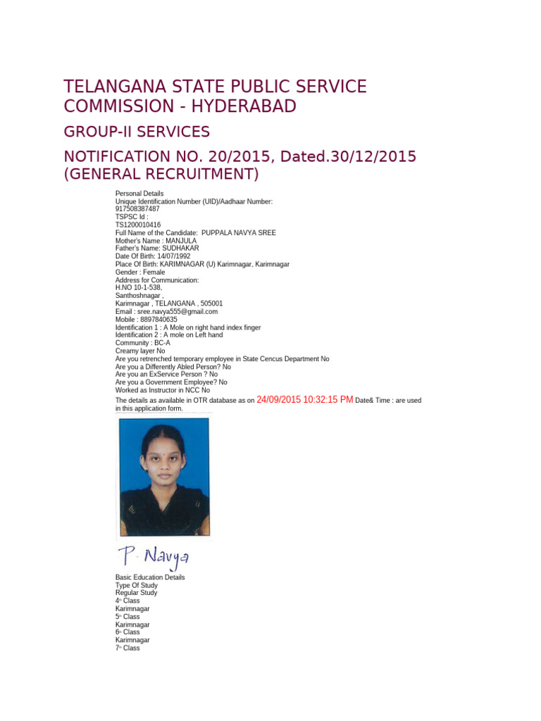 TSPSC Group-II Application Details | PDF