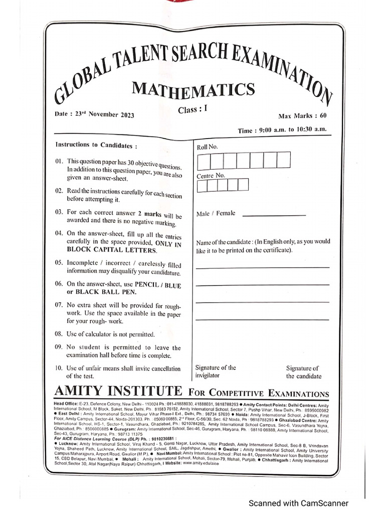 Gtse Class 1 Maths | PDF