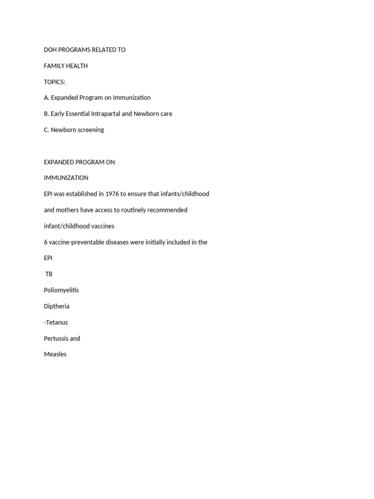 Family Health Programs Overview | PDF | Vaccines | Epidemiology