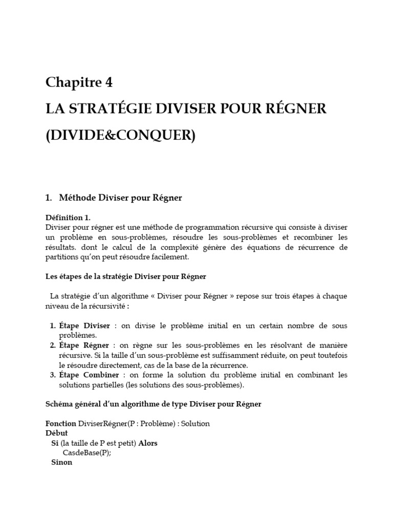 Stratégie Diviser pour Régner en Algorithmes | PDF | Logique ...