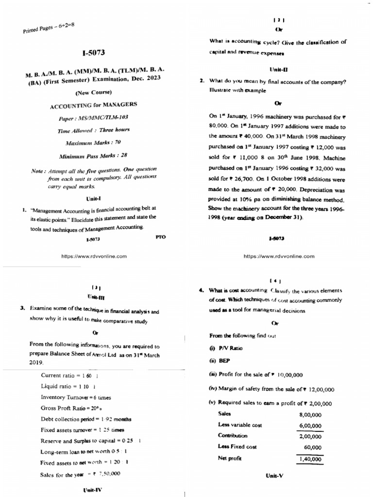 Mba 1 Sem Accounting For Managers 1 5073 Dec 2023 Pdf