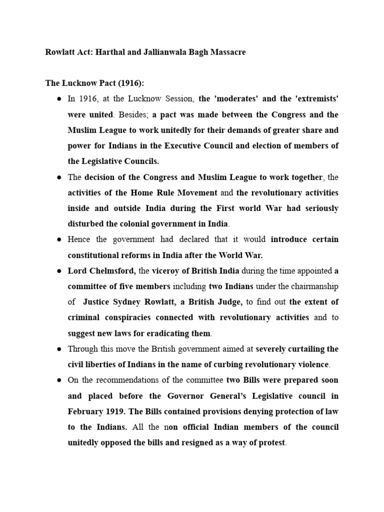 Rowlatt Act - Harthal and Jallianwala Bagh Massacre | PDF | British Raj ...